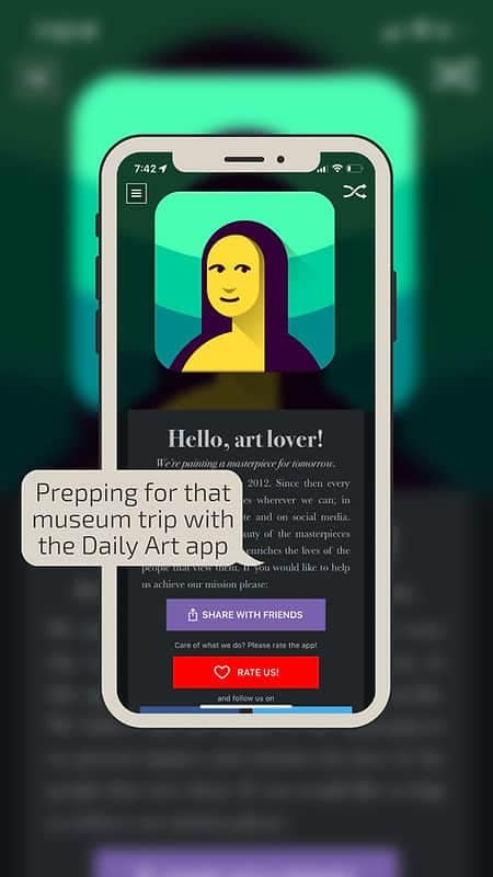 Screenshot of the Daily Art app an art appreciation resource and tool for finding museum virtual tours