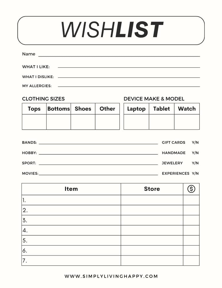 Best Printable Wish List Template Free Downloads! printable wish list template for any special occasion