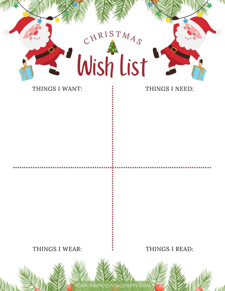printable wish list template Santa Claus